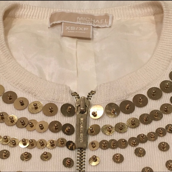 MICHAEL Michael Kors Gold Sequin Zip-up Sweater XS - Picture 8 of 14